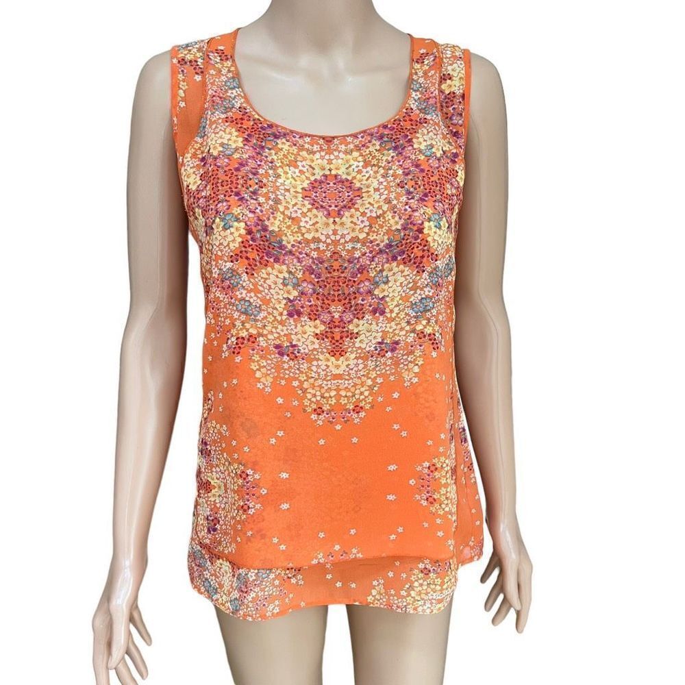 CAbi Merrow Edge Orange Floral Tank blouse XS